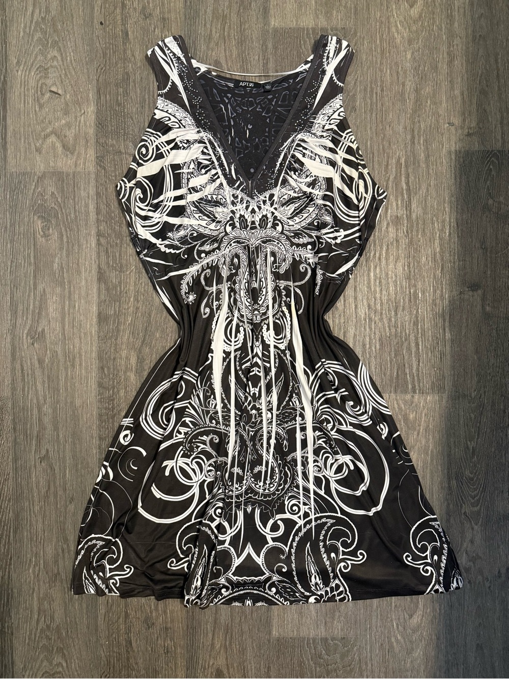 Apt. 9 Black & White Printed Y2K V-Neck Sleeveless Dress